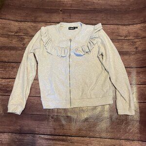 Girl’s Kidpik Ruffled Jacket Large 12 Heathered Gray Zip Up Sweatshirt